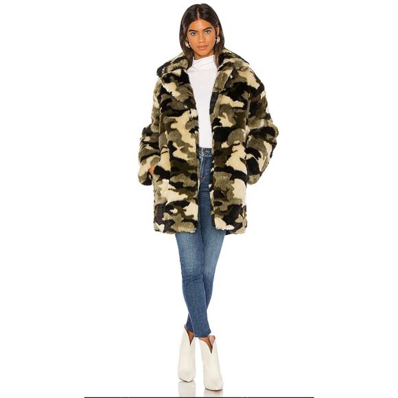 Pam & Gela Camo‎ Faux Fur Coat M/L $595 - Picture 2 of 16